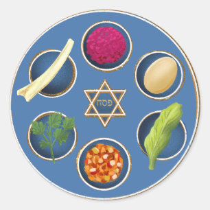 Illustrated Seder Plate Jewish Holiday Passover Classic Round Sticker