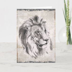 Illustrated Sepia Lion Happy Birthday Card