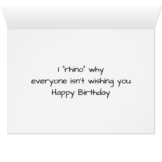 Illustrated Sepia Rhino Happy Birthday Card (Inside Horizontal (Bottom))