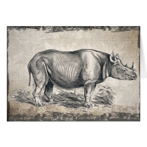 Illustrated Sepia Rhino Happy Birthday Card