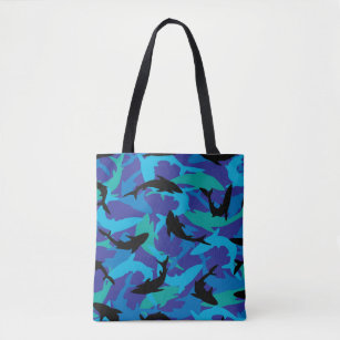 Illustrated Sharks Design Tote Bag