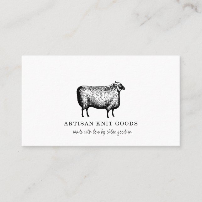 Illustrated Sheep Knitting Business Business Card (Front)