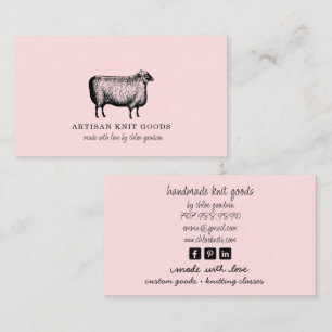 Illustrated Sheep Knitting Pink Business Business Card