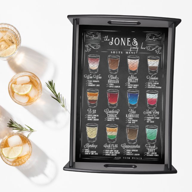 Illustrated Shots Menu | Home Bar Monogram Serving Tray (Creator Uploaded)