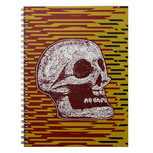 Illustrated Skull _ WhiteRed on Jagged Stripes Notebook