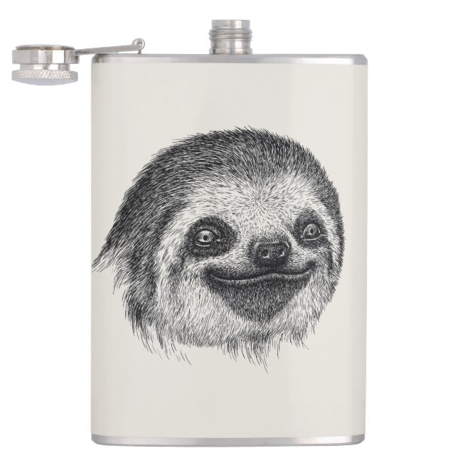Illustrated Sloth Face Hip Flask (Opened)