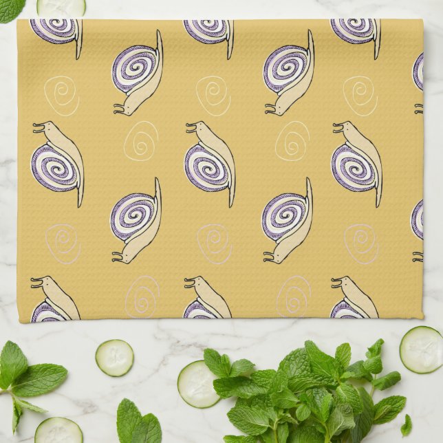 Illustrated Snails and Swirls Pattern Kitchen Towel (Folded)