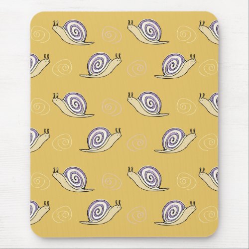 Illustrated Snails and Swirls Pattern Mouse Pad