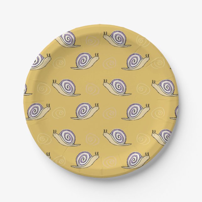 Illustrated Snails and Swirls Pattern Paper Plates (Front)