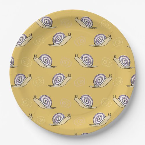 Illustrated Snails and Swirls Pattern Paper Plates