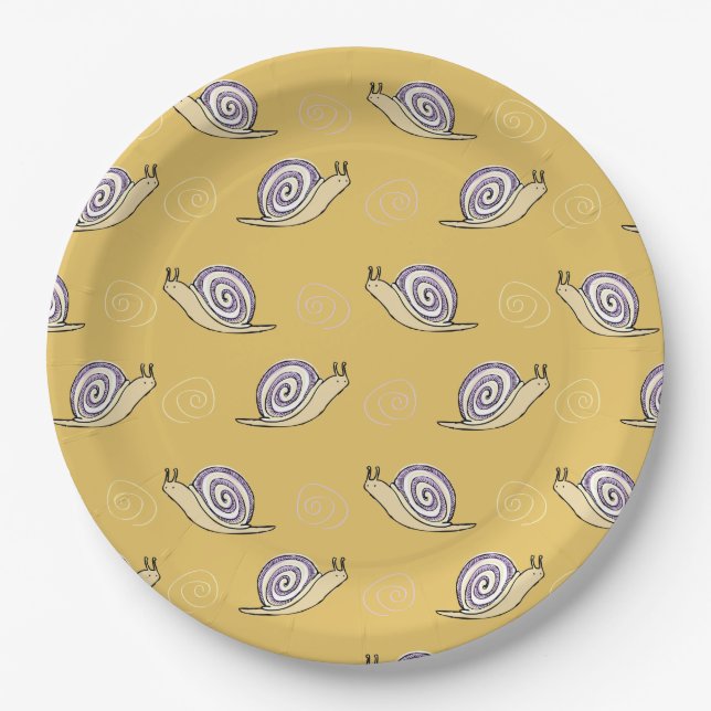 Illustrated Snails and Swirls Pattern Paper Plates (Front)