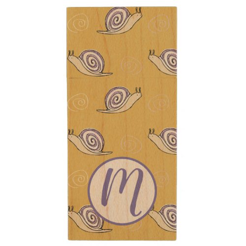 Illustrated Snails and Swirls Pattern Wood Flash Drive