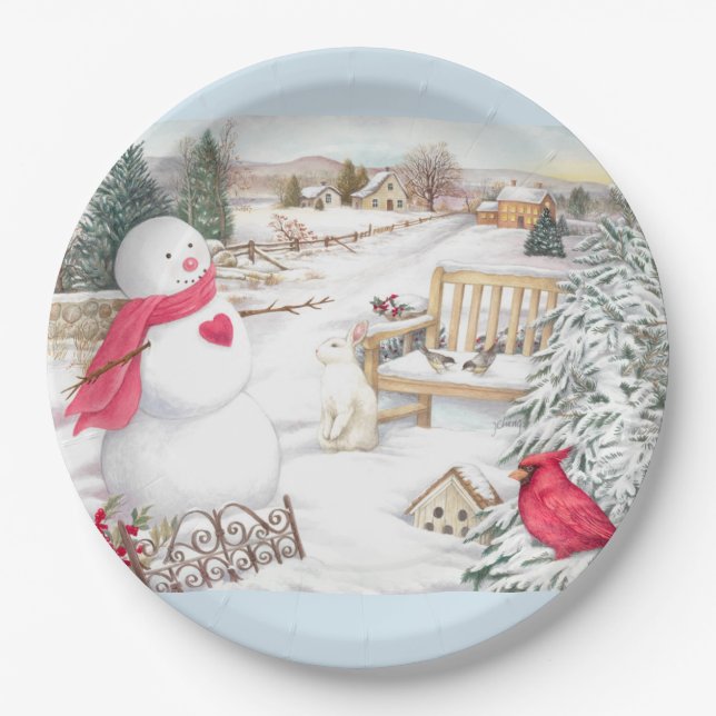 Illustrated Snowmen Winter Wonderland  Paper Plates (Front)