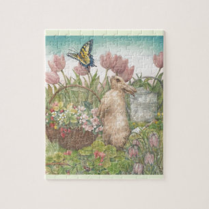 Illustrated Spring Bunny in Garden Jigsaw Puzzle