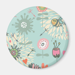 Illustrated Spring Flowers and Bees Magnet