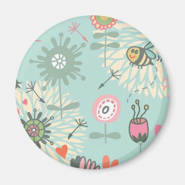 Illustrated Spring Flowers and Bees Magnet (Front)
