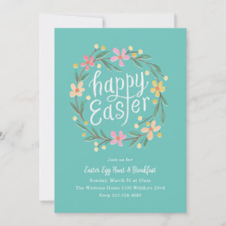 Illustrated Spring Wreath Easter Egg Hunt Invitation