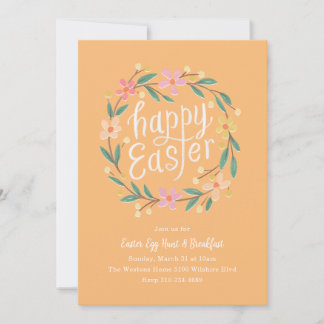 Illustrated Spring Wreath Easter Egg Hunt Peach Invitation
