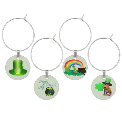 Illustrated St Patricks Day text and leprachauin Wine Glass Charm