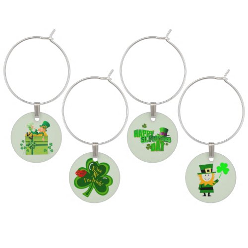 Illustrated St Patricks Day text and leprachauin Wine Glass Charm