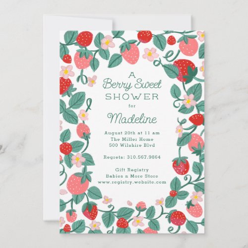 Illustrated Strawberry Berry Sweet Baby Shower Invitation