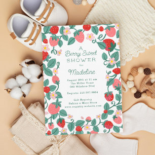 Illustrated Strawberry Berry Sweet Baby Shower Invitation