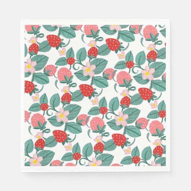 Illustrated Strawberry Berry Sweet Baby Shower Napkins (Front)