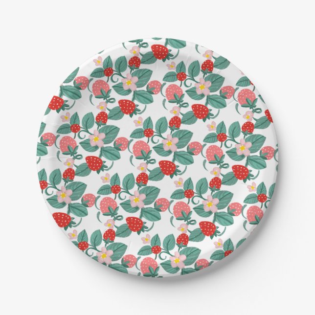 Illustrated Strawberry Berry Sweet Baby Shower Paper Plates (Front)