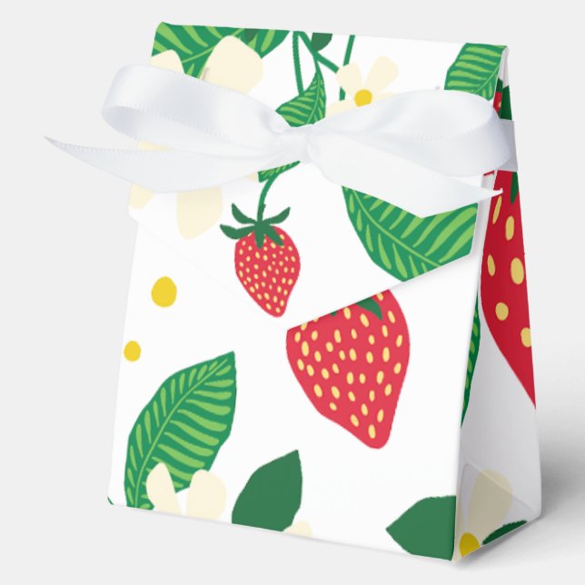 Illustrated Strawberry Floral Botanical Favor Boxes (Front)