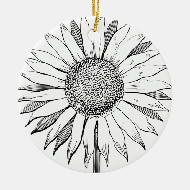 Illustrated Sunflower Ceramic Ornament (Front)