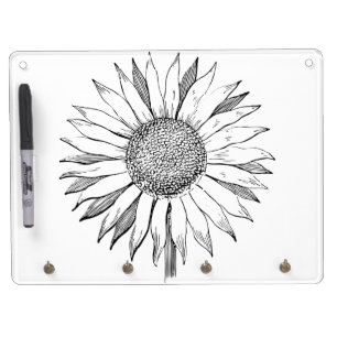 Illustrated Sunflower Dry Erase Board With Keychain Holder