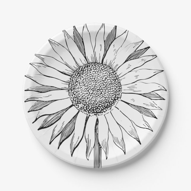 Illustrated Sunflower Paper Plates (Front)