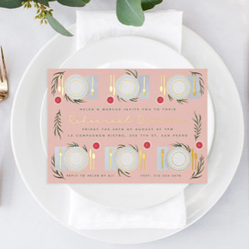 Illustrated Table Rehearsal Dinner Gold Foil Invitation by beckynimoy at Zazzle