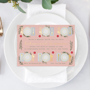Illustrated Table Rehearsal Dinner Gold Foil Invitation