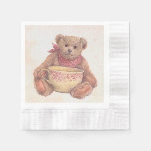 Illustrated Teddy Bear with Vintage Teacup Napkins