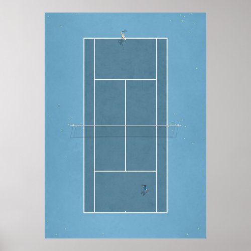 Illustrated Tennis Court from above Poster