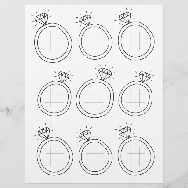 Illustrated Tic Tac Toe Wedding Activity Page (Front)