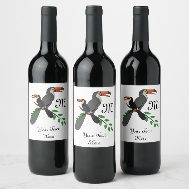 Illustrated Toco Toucan Tropical Bird Wine Label (Bottles)