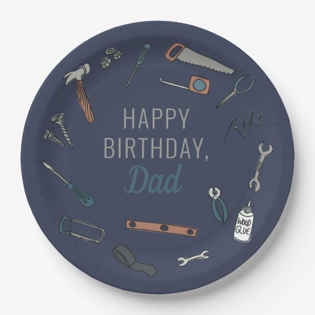 Illustrated tools design for Males/Dad Paper Plates (Front)