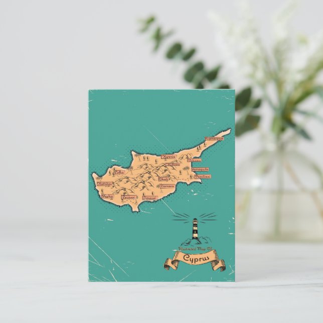 Illustrated Travel map Cyprus Invitation Postcard (Standing Front)