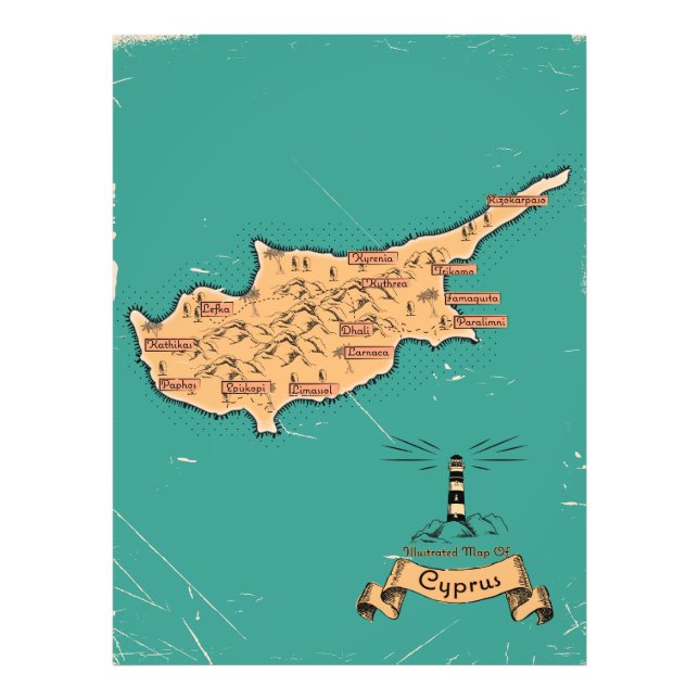 Illustrated Travel map Cyprus Photo Print (Front)
