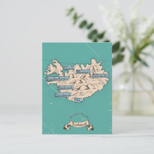 Illustrated Travel map Iceland Invitation Postcard