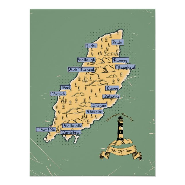 Illustrated Travel map Isle Of Man Poster (Front)