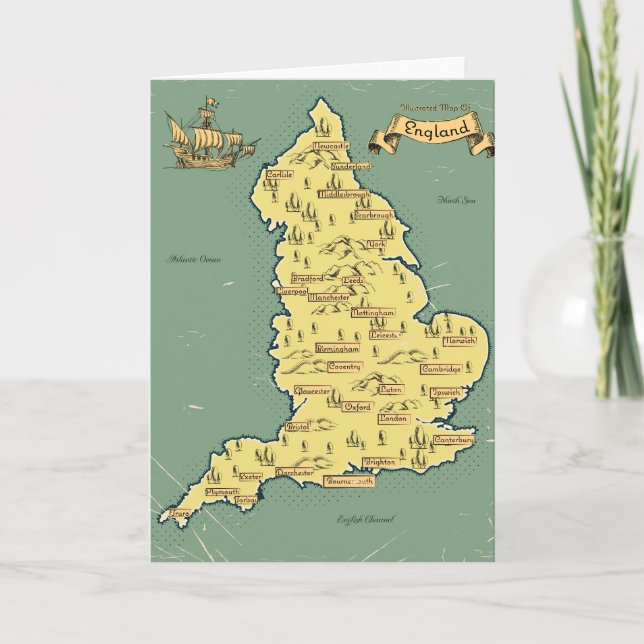 Illustrated Travel map of England Invitation (Front)