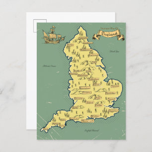 Illustrated Travel map of England Invitation Postcard