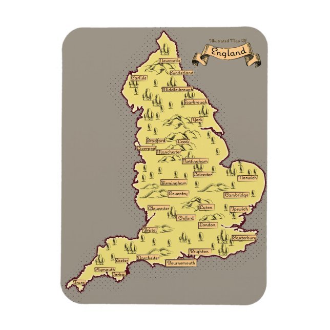 Illustrated Travel map of England Magnet (Vertical)