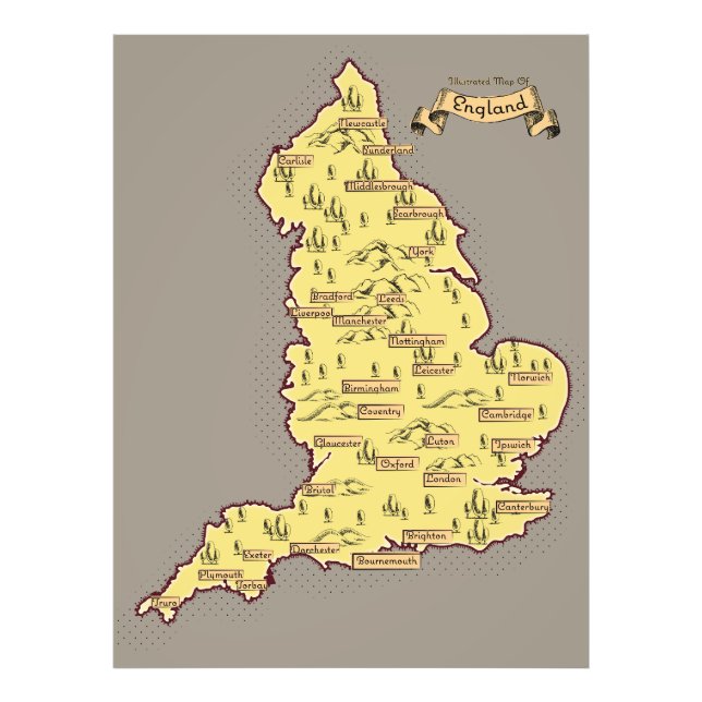Illustrated Travel map of England Photo Print (Front)