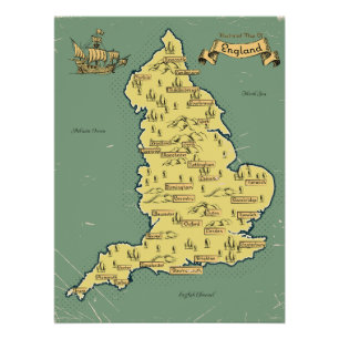 Illustrated Travel map of England Poster