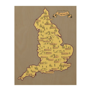 Illustrated Travel map of England Wood Wall Art