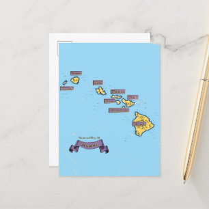Illustrated Travel map Of Hawaii Announcement Postcard